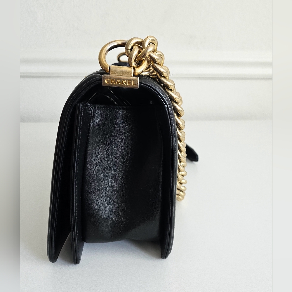 Chanel Black Lambskin Metallic Tweed Embroidered Medium Boy Bag - Picture 6 of 14
